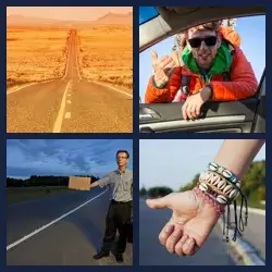 4 Pics 1 Word HITCHHIKE